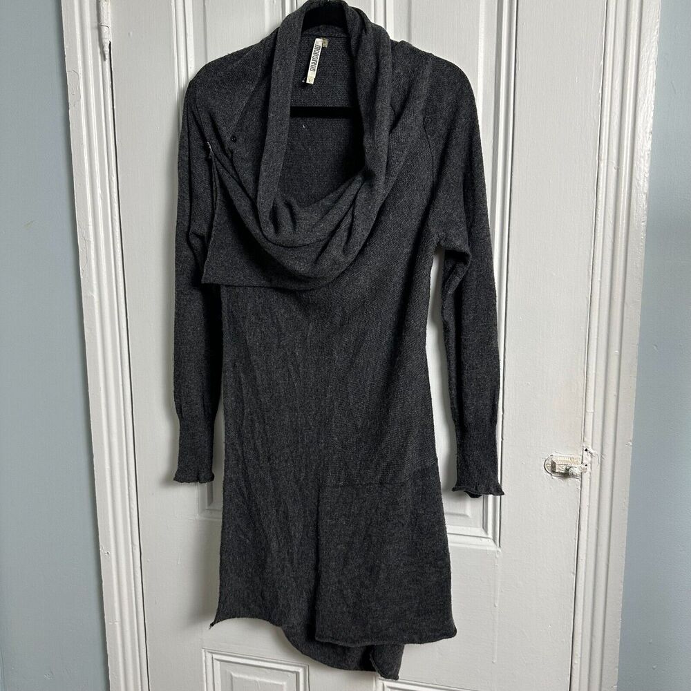 Monoreno Sweater Womens Large Gray Knit Rabbit Fur Blend Wrap Cowl Neck